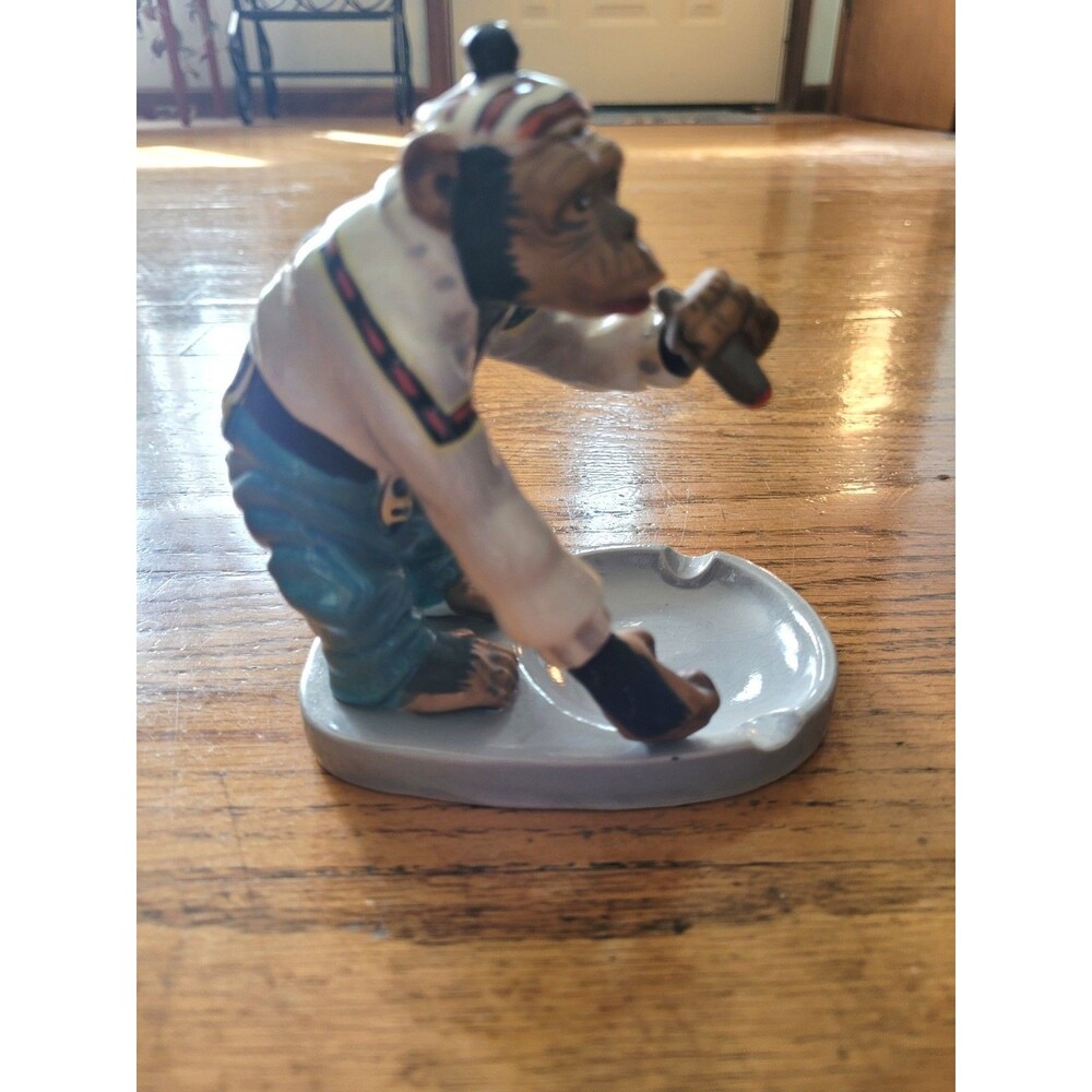 Vintage 1950s Chimpanzee Monkey Smoking Cigar Porcelain Ashtray Japan MCM